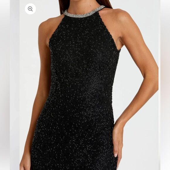 Mac Duggal Black Maxi Dress Beaded Sleeveless High Neck Column Gown 93742 Sz 4 - Picture 3 of 16